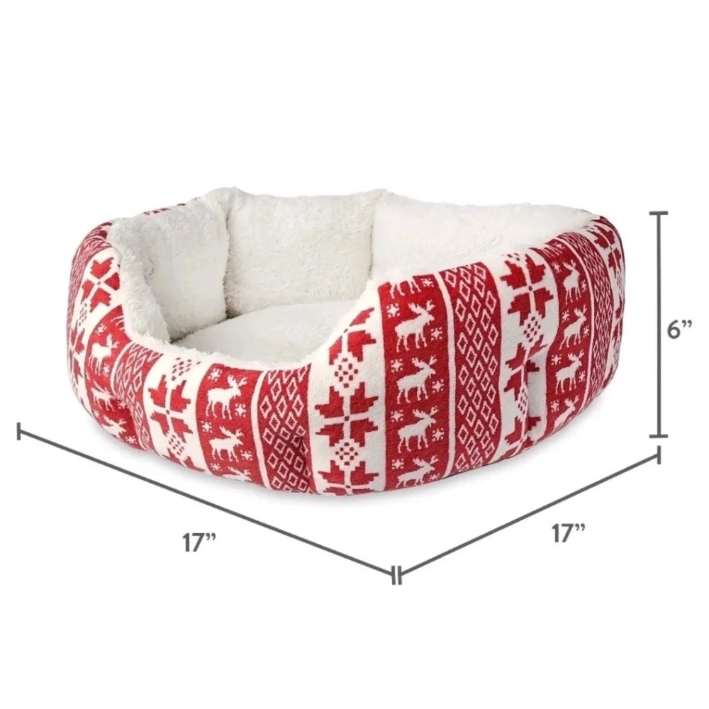Vibrant Life Pet Bed for Cats/Dogs Red Fair Isle Small Up to 20 lbs 18x16